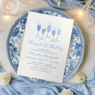 Brunch & Bubbly Blue Bridal Shower Invitation
