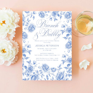  Brunch & Bubbly  Blue Floral Bridal Shower Invitation