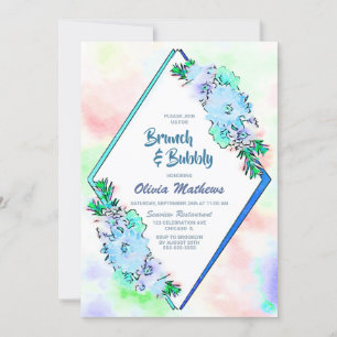 Brunch & Bubbly Blue Watercolor Floral Watercolor Invitation