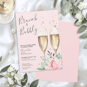 Brunch Bubbly Blush Pink Floral Bridal Shower Invitation
