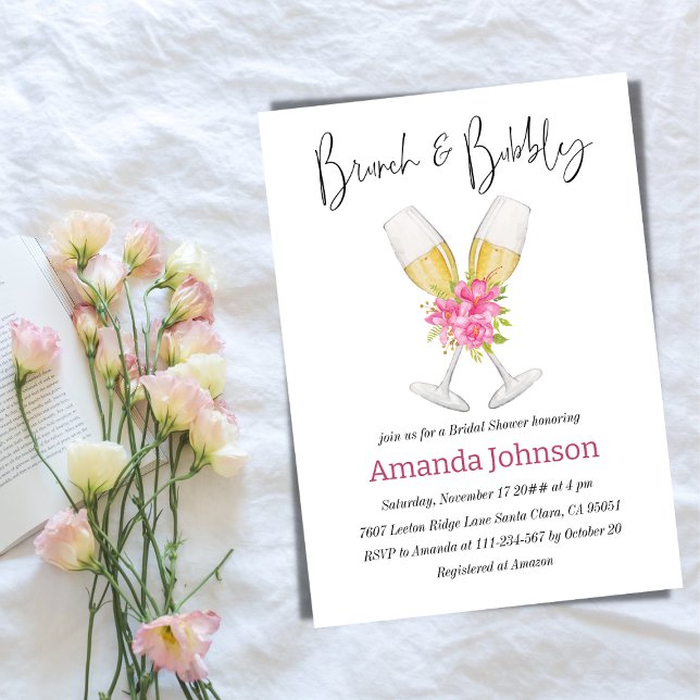 Brunch & Bubbly Blush Pink Floral Bridal Shower Invitation (Creator Uploaded)