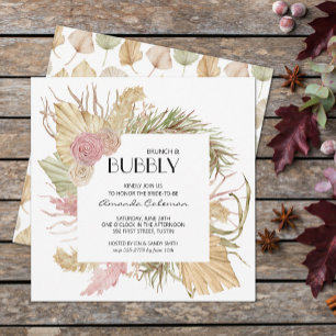Brunch Bubbly Boho Leaves Bridal Shower Invite