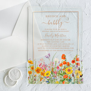 Brunch & Bubbly Boho Wild Flowers Bridal Shower Acrylic Invitations