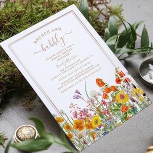 Brunch & Bubbly Boho Wild Flowers Bridal Shower Invitation