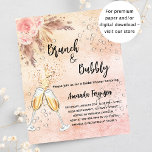 Brunch Bubbly Bridal rose pampas budget invitation<br><div class="desc">A modern, stylish and glamourous invitation for a Bubbly brunch Bridal Shower. A rustic rose gold, blush pink gradient background with bubbles, a pair of flutes, glasses, blush pink roses and pampas grass. The name is written with a modern hand lettered style script. Personalise and add your party details. 1...</div>