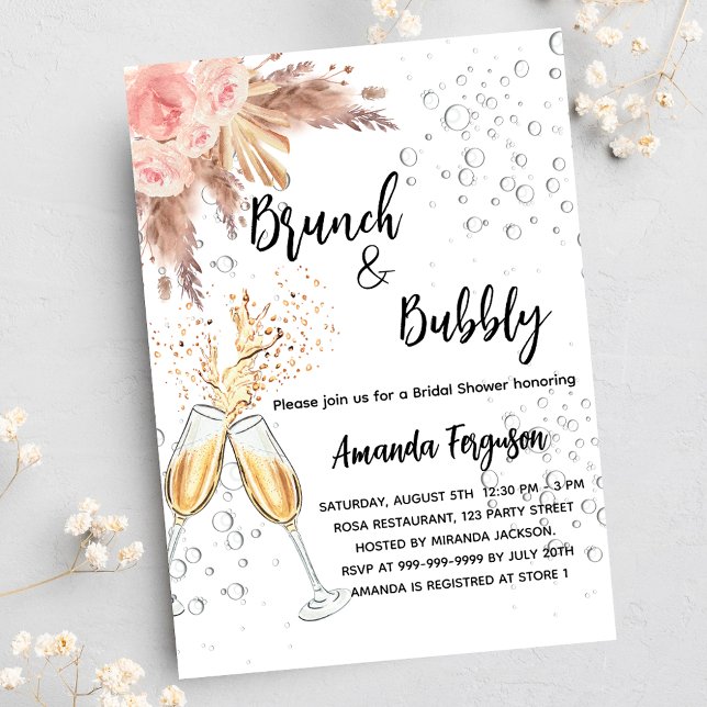 Brunch Bubbly Bridal Shower blush pampas luxury Invitation (Creator Uploaded)