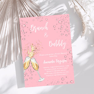 Brunch Bubbly Bridal Shower blush pink cheers Invitation