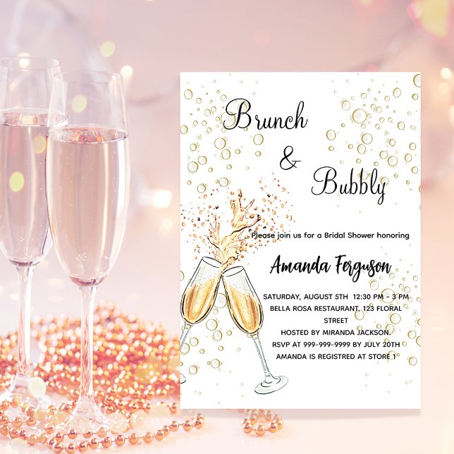 Brunch Bubbly Bridal Shower blush pink glamourous Invitation Postcard (Creator Uploaded)