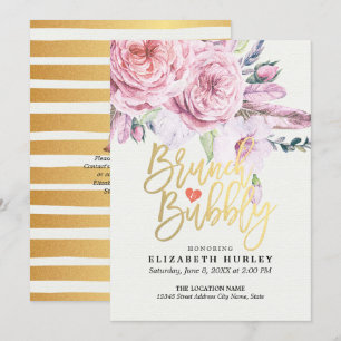 Brunch & Bubbly Bridal Shower Boho Floral Feather Invitation