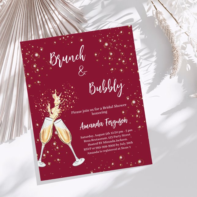 Brunch Bubbly Bridal Shower burgundy invitation (Creator Uploaded)