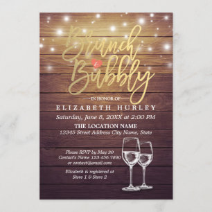 Brunch & Bubbly Bridal Shower Champagne Glass Wood Invitation