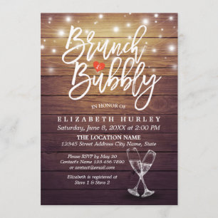 Brunch & Bubbly Bridal Shower Champagne Glass Wood Invitation
