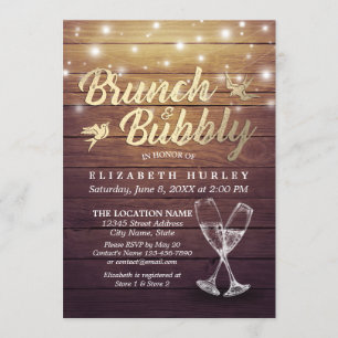Brunch & Bubbly Bridal Shower Champagne Glass Wood Invitation