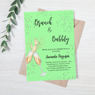 Brunch Bubbly Bridal Shower cheers mint green Invitation
