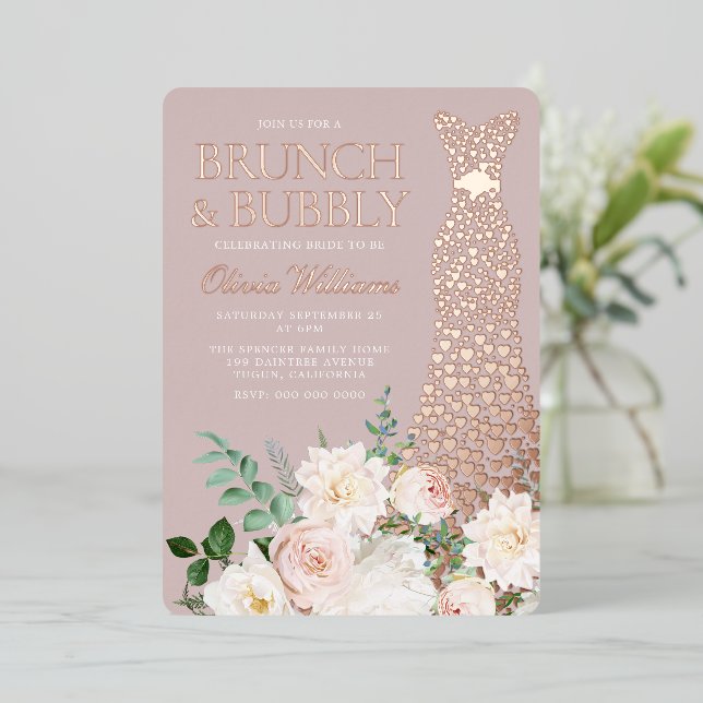 Brunch & Bubbly Bridal Shower Dress Rose Gold  (Standing Front)