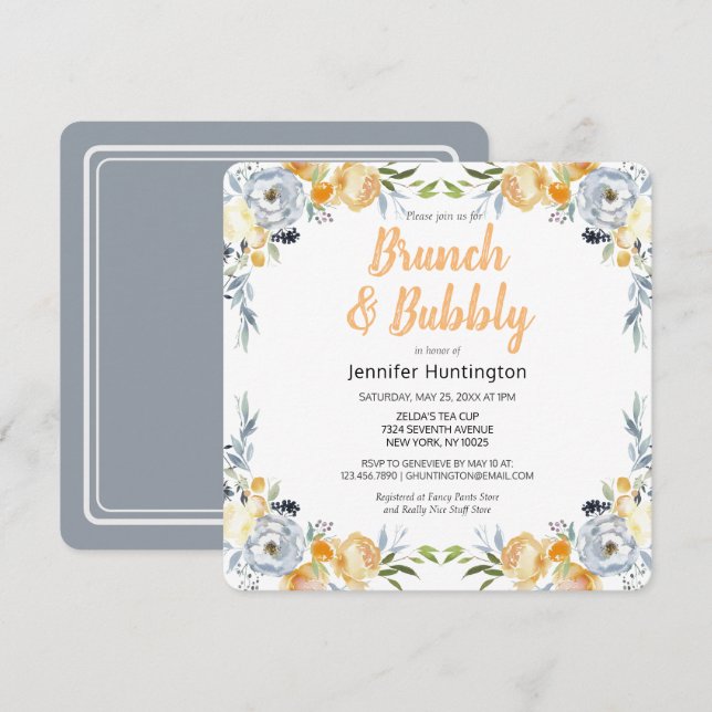 Brunch & Bubbly Bridal Shower Floral Boho (Front/Back)