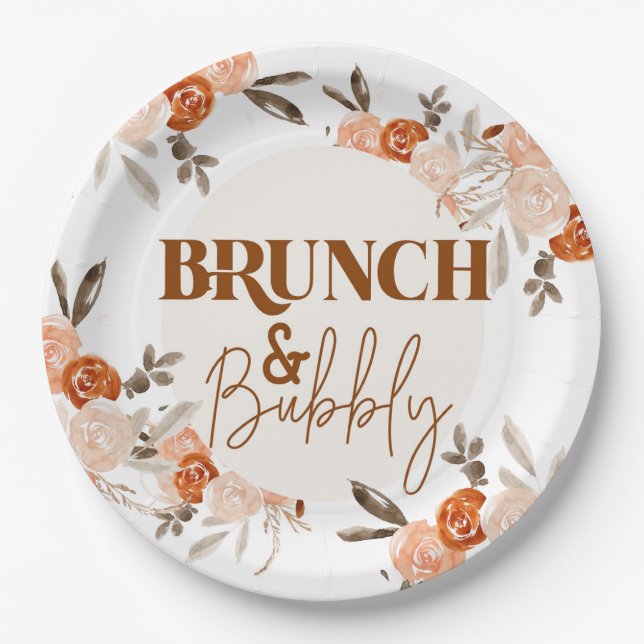 Brunch & Bubbly, Bridal Shower, Floral Bridal Paper Plate (Front)