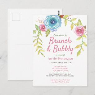 Brunch & Bubbly Bridal Shower Floral Invitation Postcard