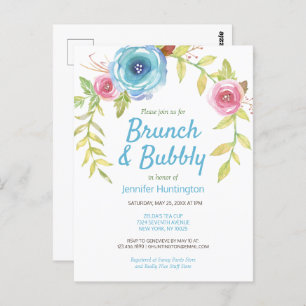 Brunch & Bubbly Bridal Shower Floral Invitation Postcard