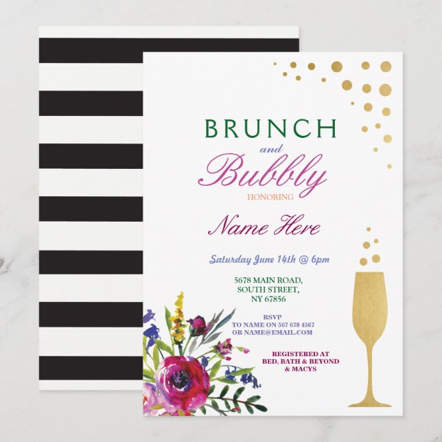 Brunch & Bubbly Bridal Shower Floral Invite (Front/Back)