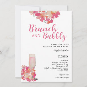 Brunch & Bubbly Bridal Shower Floral Pink Chic Invitation