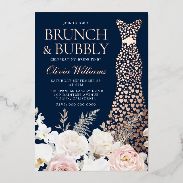 Brunch & Bubbly Bridal Shower Floral Rose Gold (Front)