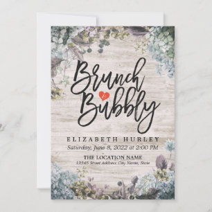 Brunch & Bubbly Bridal Shower Floral & Rustic Wood Invitation