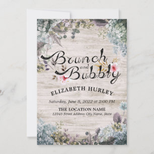 Brunch & Bubbly Bridal Shower Floral & Rustic Wood Invitation