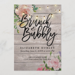 Brunch Bubbly Bridal Shower Floral String Lights Invitation