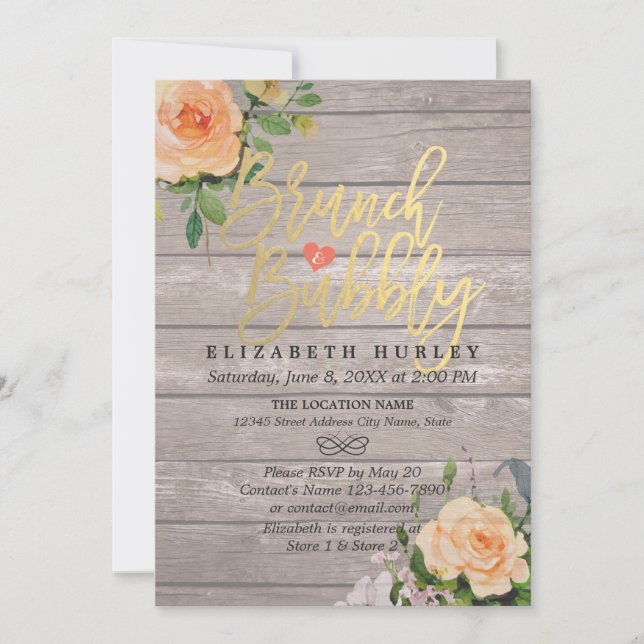 Brunch Bubbly Bridal Shower Floral String Lights Invitation (Front)