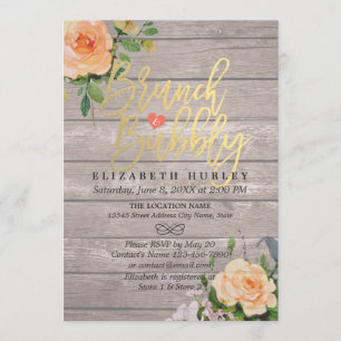 Brunch Bubbly Bridal Shower Floral String Lights Invitation
