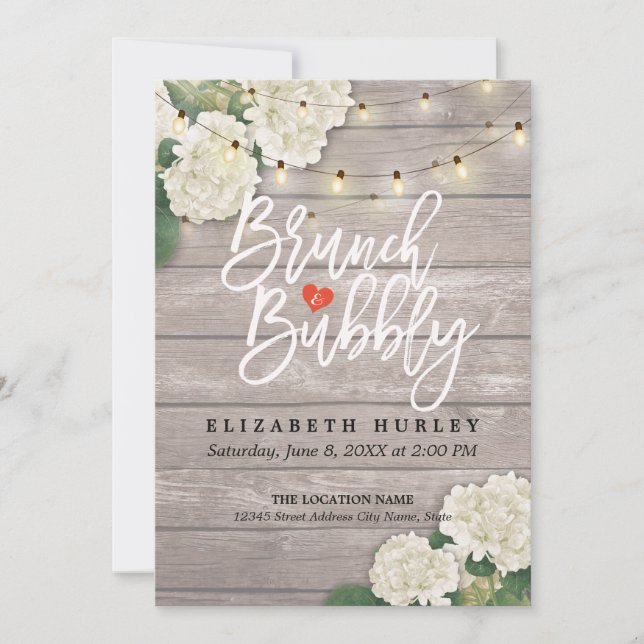 Brunch & Bubbly Bridal Shower Floral String Lights Invitation (Front)