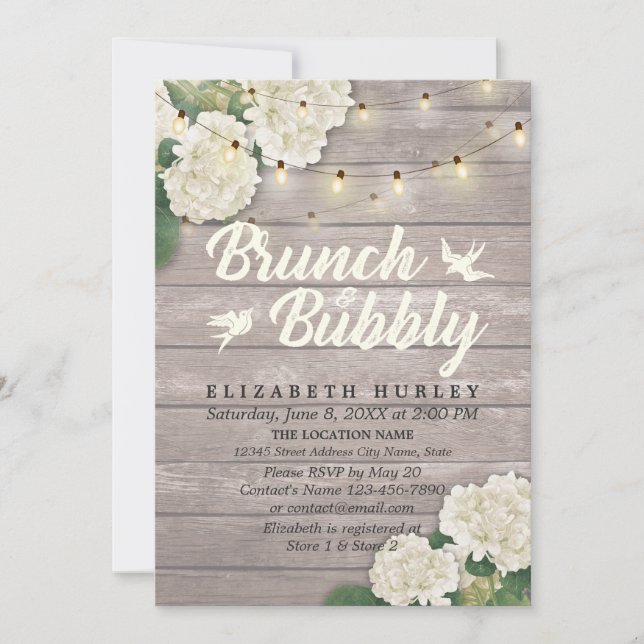 Brunch & Bubbly Bridal Shower Floral String Lights Invitation (Front)