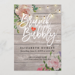 Brunch Bubbly Bridal Shower Floral String Lights Invitation