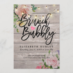 Brunch Bubbly Bridal Shower Floral String Lights Invitation