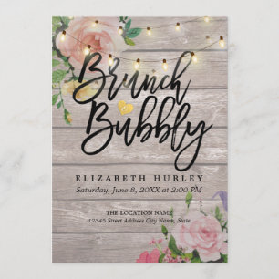 Brunch Bubbly Bridal Shower Floral String Lights Invitation