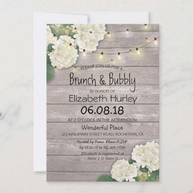Brunch & Bubbly Bridal Shower Floral String Lights Invitation (Front)