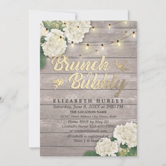 Brunch & Bubbly Bridal Shower Floral String Lights Invitation (Front)