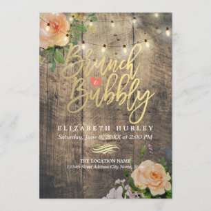 Brunch Bubbly Bridal Shower Floral String Lights Invitation