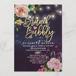 Brunch & Bubbly Bridal Shower Floral String Lights Invitation