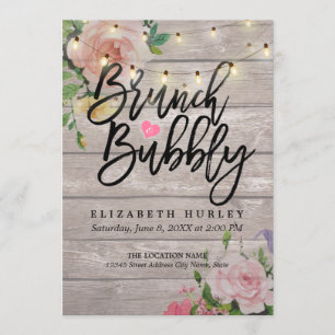 Brunch Bubbly Bridal Shower Floral String Lights Invitation