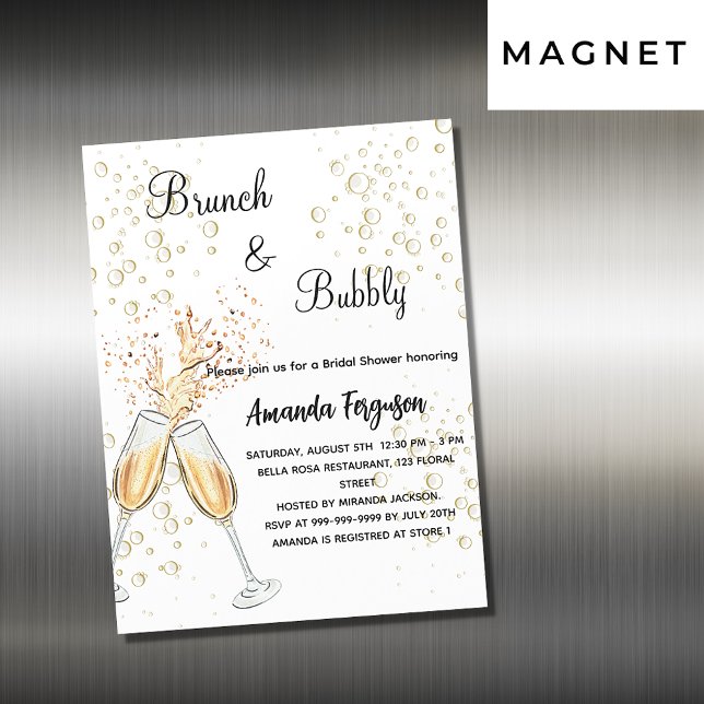 Brunch Bubbly Bridal Shower gold luxury Magnetic Invitation (Creator Uploaded)