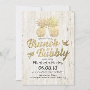 Brunch & Bubbly Bridal Shower Gold Pineapples Wood Invitation