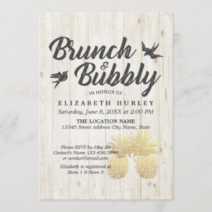Brunch & Bubbly Bridal Shower Gold Pineapples Wood Invitation
