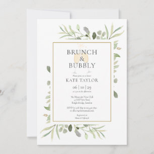 Brunch Bubbly Bridal Shower Greenery Invitation