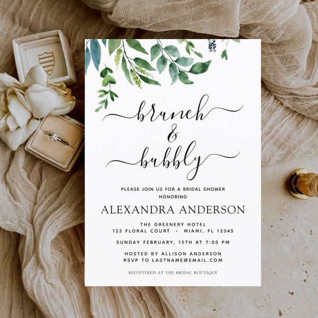 Brunch & Bubbly Bridal Shower Greenery Invitation (Creator Uploaded)