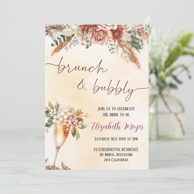🍾 Brunch & Bubbly Bridal Shower Invitation 🌸 (Standing Front)