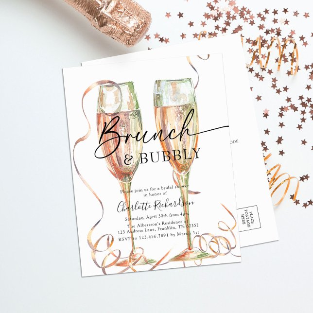 Brunch & Bubbly Bridal Shower Invitation Postcard (Creator Uploaded)