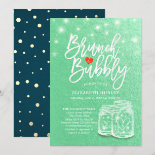 Brunch & Bubbly Bridal Shower Mason Jar Green Gold Invitation