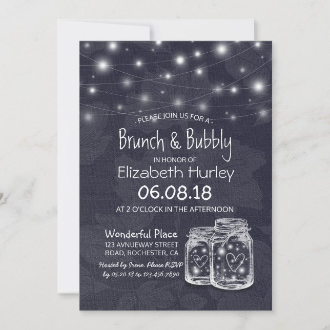 Brunch Bubbly Bridal Shower Mason Jar String Light Invitation (Front)